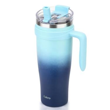 Imagem de Zukro Copo de 1,5 l com alça e canudo flip, copo de aço inoxidável isolado de parede tripla com tampa de gole/canudo 2 em 1, caneca de viagem grande à prova de vazamento, cabe no suporte de copo,