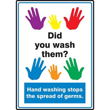 Imagem de Accuform Placa de segurança de plástico MRST541VP, legenda "DID YOU WASH THEM? WASHING STOPS THE SPREAD OF GERMS" com gráfico, 35,5 cm de comprimento x 25,4 cm de largura x 0,1 cm de espessura
