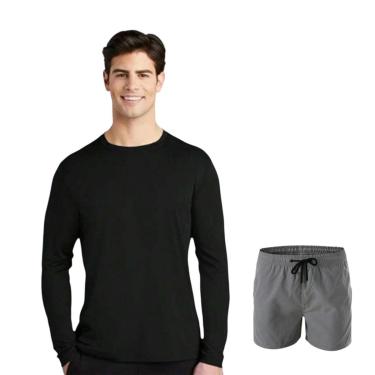 Imagem de Kit Shorts Bermuda TACTEL + Camiseta Academia MASCULINO MANGA LONGA PROTEÇÃO UV SOLAR 733-Masculino