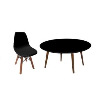 Imagem de Mesa 80cm Redonda Preto 4 Pé Palito 50cm 1 cadeira Infantil - jthome
