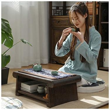 Imagem de Mesa de chá e meditação mesa de centro dobrável de madeira maciça mesa de cocktail de madeira mesa de chá dobrável mesa de chá mesa de tatami mesa baixa multifuncional (castanho 60 x 35 x 24 cm)