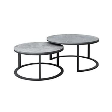 Imagem de Mesa de centro com 2 peças, conjunto de 2 peças, mesa redonda moderna, mesa de decoração de sala de estar com armários e mesa de quarto