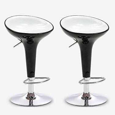 Imagem de UISLA Banco de bar giratório para móveis, conjunto de 2 bancos, banco de balcão elevador, banco de altura de cozinha, bar com apoio para os pés/branco/G