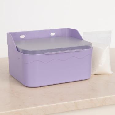 Imagem de Saleiro Premium 1kg com Tampa Basculante – Para Parede ou Bancada | Antiumidade, Compacto e Decorativo para Cozinha Saleiro Lilás Celeste