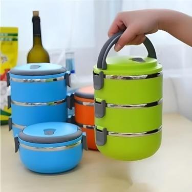 Imagem de Marmita de Inox com 3 Andares Térmica Lunch Box com Alça