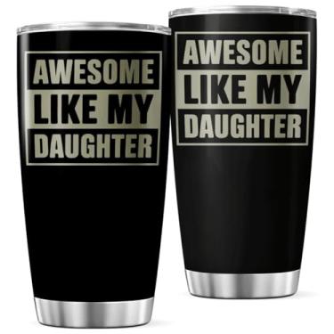 Imagem de KOIXA Copo de aço inoxidável com citação Awesome Like My Daughter 590 ml para pais orgulhosos presente engraçado para a família caneca de viagem calor chá quente café gelado ao ar livre bebida fria