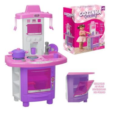 Imagem de Cozinha Infantil Menina Completa Pia Sai Água Brinquedo Rosa Fogãozinh