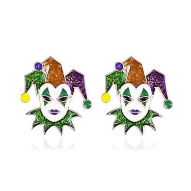 Imagem de BOOZIQ Brincos de carnaval para mulheres, máscara de flor de lis, coroa bobo da corpa, brinco moderno de declaração de carnaval, roupas de carnaval, roupas de carnaval, acessórios, joias, presente