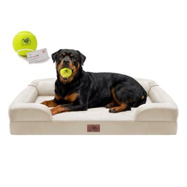 Imagem de Cama ortopédica para cães extragrande, caixa de ovos, impermeável, 2GG, espuma viscoelástica com capa removível lavável e fundo antiderrapante, brinquedo de bola de tênis, 114 x 89 cm