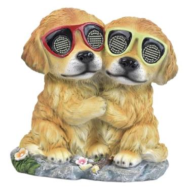 Imagem de Fenteer Estátua de jardim solar com olhos giratórios que piscam, design robusto e elegante, luminária para paisagismo, estatueta de cachorro para jardim e