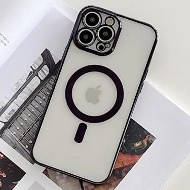 Imagem de Estojo de carga magnética sem fio para iPhone 14 13 12 Mini 11 Pro Max XR XS 8 Plus Revestimento de luxo Capa transparente de silicone macio, preto, para iPhone 7 Plus