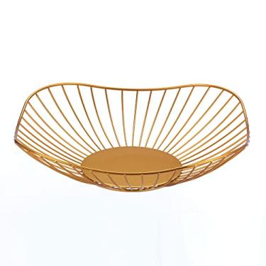 Imagem de IBWell Prato curvo moderno criativo elegante de camada única, fio de ferro de metal, frutas e legumes, suporte decorativo para tigelas de servir, suporte para cesta (dourado)