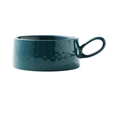 Imagem de 14 Oz Caneca De Sopa Soup Bowls Com Alças, Conjunto De Pratos Cerâmicos Para Café Da Manhã Para Sanduíches De Café Da Manhã E Tigelas De Cereais Para Servir-Verde escuro-Tigela de café da manhã