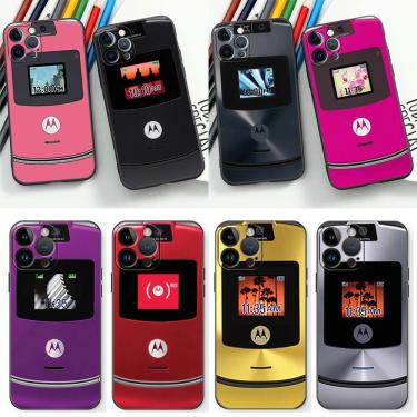 Imagem de Capa de telefone de silicone macio preto  capa para Motorola Razr  rosa  Apple iPhone 15  14  13