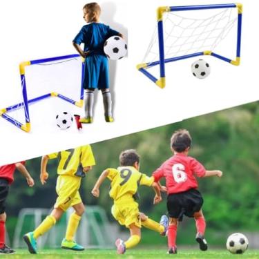 Imagem de KIT 2 Trave De Futebol Infantil TRAVINHA + Bola + REDE + BOMBINHA Mini Gol Brinquedo DESMONTÁVEL GOLZINHO COM BOMBA MENINO CRIANÇA FURINGUINHO 60/41/29 CM