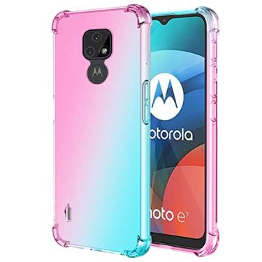 Imagem de Ueokeird Capa para Moto E7, Motorola E7, capa de telefone transparente e fofa gradiente, fina, antiarranhões, flexível, capa protetora à prova de choque para Motorola Moto E7 (rosa)