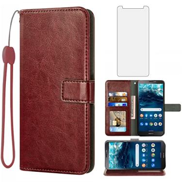 Imagem de Capa carteira compatível com Nokia C100 4G LTE N152DL, protetor de tela de vidro temperado e suporte de cartão flip de couro, acessórios de celular, capa para celular C 100 100C 5.45 2022 TA1484