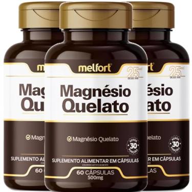Imagem de 3 x Magnésio Quelato 500mg 180 Cápsulas Suplemento Alimentar