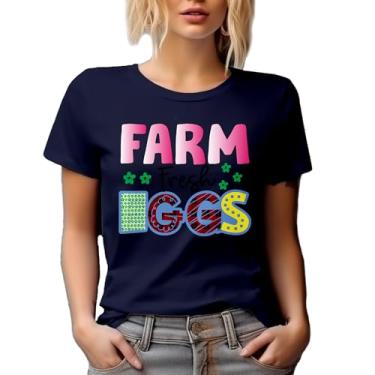 Imagem de Camiseta inovadora estampada Farm Fresh Eggs ideia de presente para amantes de comida, Azul marinho, GG