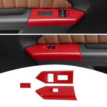 Imagem de PDKLIN Capa para painel de interruptor de janela elétrica Mustang guarnição vermelha para Ford Mustang 2010 2011 2012 2013 2014 acessórios interiores vermelhos