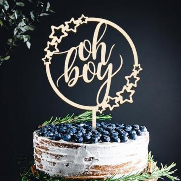Imagem de Auteby ​Wood Oh Boy Cake Topper Oh Boy Baby Shower Cake Decorations for Boy Baby Shower First Birthday/Gender Reveals Party Decoration (Oh Boy)