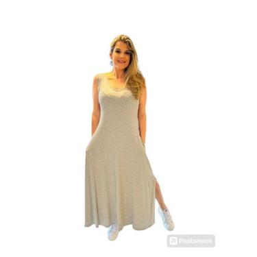 Imagem de Vestido Regatão com bolço e fenda lateral - MK MODAS, Cinza, GG