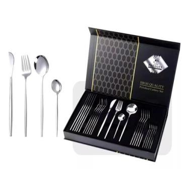 Imagem de Faqueiro Aço Inox 24 Peças Talheres Design Europeu Caixa - Smart