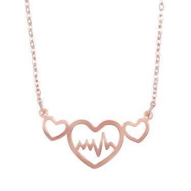 Imagem de Bodha Conjunto de colar feminino banhado a ouro com pingente de batimento cardíaco com brincos combinando (SJN_239_G), Aço inoxidável, Sem Pedra Preciosa