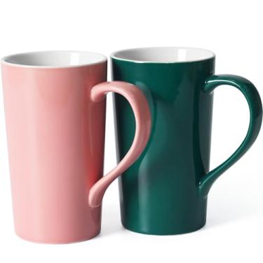 Imagem de Caneca verde rosa pura simples de 590 ml (conjunto de 2) Caneca de café de cerâmica grande lisa grande com alça como presente para pai, mãe, amigos, 2 peças