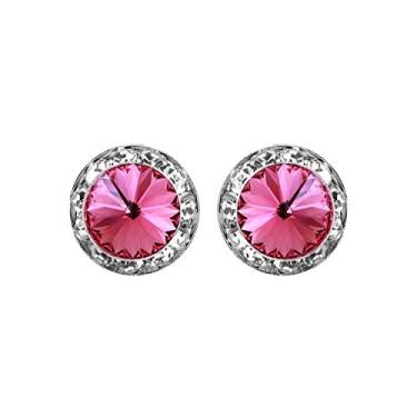 Imagem de Rosemarie & Jubalee Brincos femininos atemporais clássicos hipoalergênicos com fecho de halo feitos com cristais Swarovski, 15mm, Metal Vidro, Cristal
