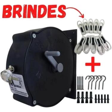 Imagem de Varal Recolhível Retrátil de Parede 30m Preto - Mania