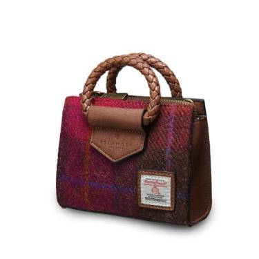 Imagem de Islander Bolsa Mini Arran com alça removível feita de Harris Tweed e couro de microfibra, Tartã fúcsia, Mini