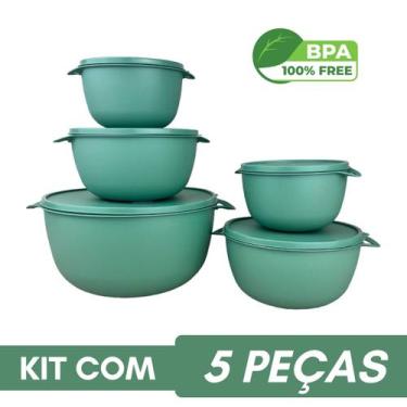 Imagem de Kit 5 Potes Plastico Redondos Bowl Livre Bpa - Casa Bella, Verde Menta