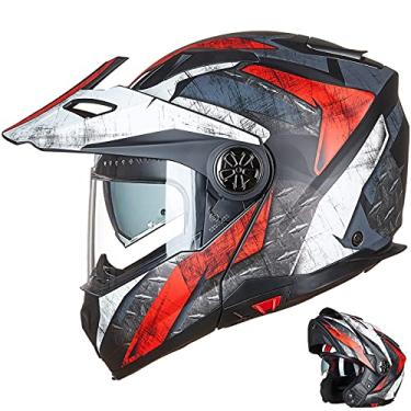 Imagem de ILM Capacete modular de quadriciclo de rosto inteiro para motocicleta, casco três em um com viseira Pinlock antiembaçante para homens e mulheres DOT (vermelho e branco M)