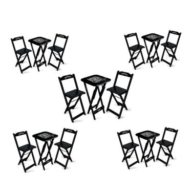 Imagem de Kit 5 Conjuntos De Mesa Bistrô Dobrável Jack Daniel`s Com 2 Banquetas De Madeira Preta