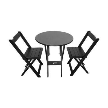 Imagem de Mesa Dobrável De Madeira Redonda 70cm Com 2 Cadeiras Preta - Tarimatã