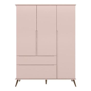 Imagem de Guarda Roupa Infantil Retrô Melinda 3 Portas E 2 Gavetas Rosê - Phoenix Baby Rosê
