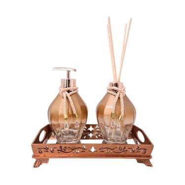 Imagem de Kit Lavabo Decorativo com Bandeja Espelhada, Saboneteira e Difusor em Vidro, Elegância para Banheiro ou Quarto, 250ml Cada, Magicrildecor (Rosê)
