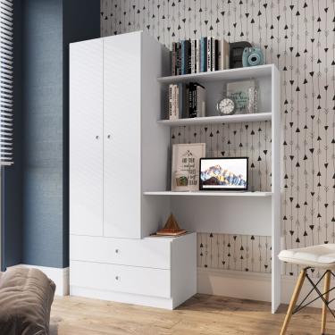 Imagem de Quarto Infantil Compacto Guarda Roupa E Estação De Trabalho Ilhéus Art In Móveis Branco