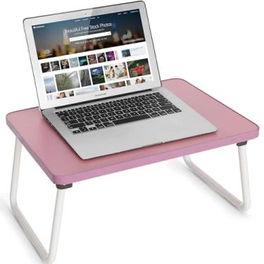 Imagem de Bandeja de laptop para cama ou sofá, bandeja de servir café da manhã com pernas dobráveis, mini mesa portátil e leve, suporte para laptop para trabalhar, ler e escrever, rosa