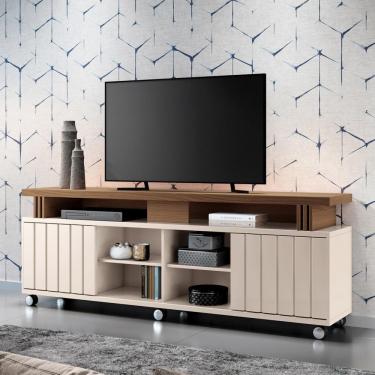 Imagem de Rack Bancada De Tv 70 Pol 180cm Briz Castanho/off White - Hb Móveis