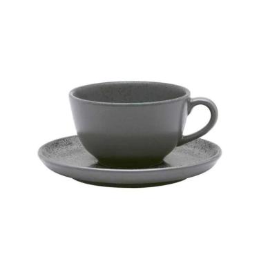 Imagem de Xícara Para Chá Com Pires Em Cerâmica Flat Gray 200ml Oxford