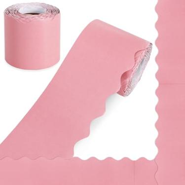 Imagem de Vuzvuv Borda de quadro de avisos rosa empoeirado de 7,5 m, 1 rolo de borda recortada para decoração de volta às aulas para sala de aula, escritório e decoração de casa