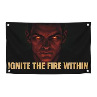 Imagem de Bandeira masculina inspiradora de 9 x 1,8 m com citação "Acenda o fogo dentro" com quatro ilhós de latão - Banners de poliéster para dormitório universitário para parede de quarto - Bandeiras de um
