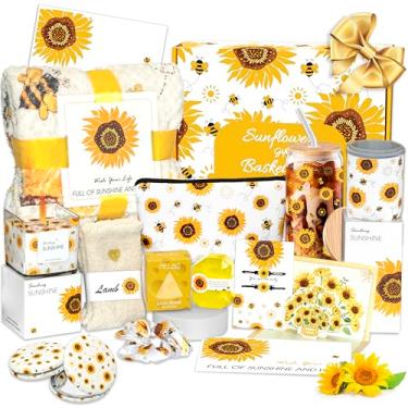 Imagem de Cestas de presente de girassol para mulheres, Sending Sunshine Caixa exclusiva de animação de aniversário, pacote de autocuidado, Get Well Soon, conjunto de presentes de spa com cobertor - Presente
