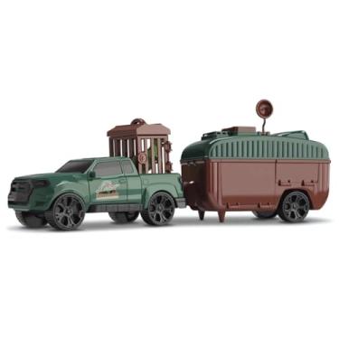 Imagem de Brinquedo Educativo Carrinho Pick-up Dino Raptors com Trailer, Jaula e 2 Dinossauros – Plástico Resistente – Para Crianças a Partir de 3 Anos