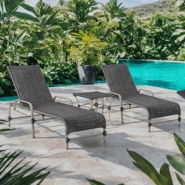 Imagem de Kit 2 Espreguiçadeiras Corda Náutica e Mesa Garden em Alumínio para Piscina Edícula Catar