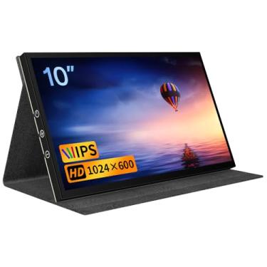 Imagem de CUQI Monitor de 10 polegadas para tela Raspberry Pi, IPS 1024 × 600 HDMI monitor portátil com suporte de couro para Raspberry Pi 5/4, laptop, PC, Switch, Xbox, PS4