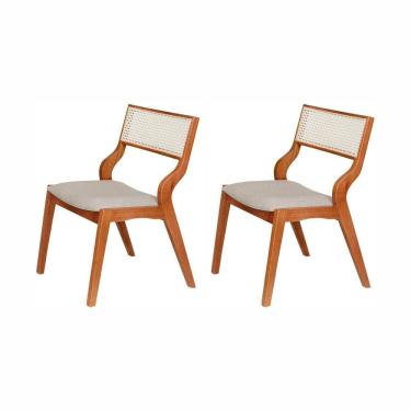 Imagem de Kit 2 Cadeiras de Madeira Maciça Estofada e Rattan 100% Natural Luna Espresso Móveis Champagnhe/Cinza Claro