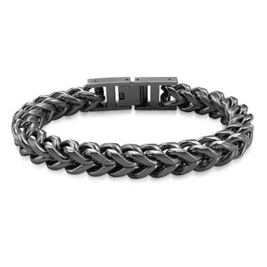 Imagem de Hoyazvet Pulseira masculina de corrente Franco - 5 mm, 8 mm, 10 mm de largura - Aço inoxidável/metal preto/metal dourado 18 K - Presente de joias com fecho dobrável para homens, pai, marido, 8.3